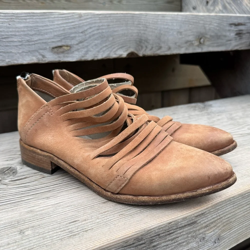 Free People Lost Valley Ankle Boot Tan Strappy Italian Leather Size 36 (EU) US 6 - Picture 3 of 10